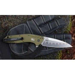 Couteau Kershaw Dividend A/O Lame Acier N690/D2 Manche Olive Aluminium Linerlock Clip Made USA KS1812OLCB - Livraison Gratuite