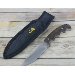 Couteau de Survie Chasse Browning Lame Acier Inox Manche Bois Etui Nylon BR0214 - Livraison Gratuite