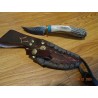 Couteau Ken Richardson Bowie Manche Elan/Turquoise Lame Acier 1085HC Etui Cuir USA KRK1405CT - Livraison Gratuite