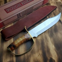 Couteau Bowie Rough Rider D Guard Lame Acier 440 Manche Os Etui Cuir RR1943 - Livraison Gratuite