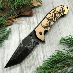 Couteau Mtech Skull A/O Lame Tanto Acier Inox Manche Tan Aluminium Linerlock Clip MTA903TN - Livraison Gratuite