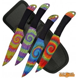 Lot de 4 Couteaux de Lancer Wild Boar Lot of 4 Tie Dye Throwing Lame Acier 440 Etui Nylon WB1023 - Livraison Gratuite