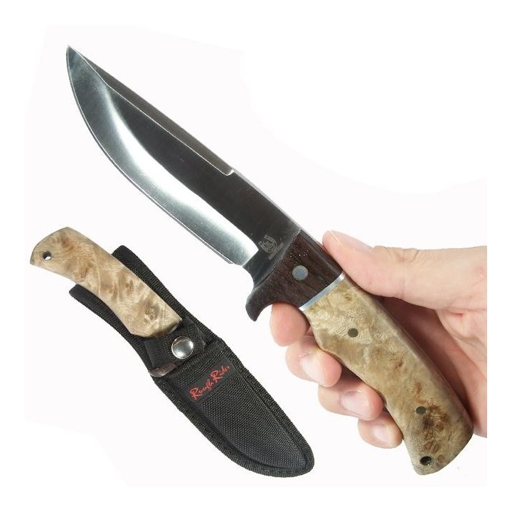 Couteau Poignard de Chasse Camping Rando Camp Acier 440 Manche Bois Etui Nylon RR844 - Livraison Gratuite