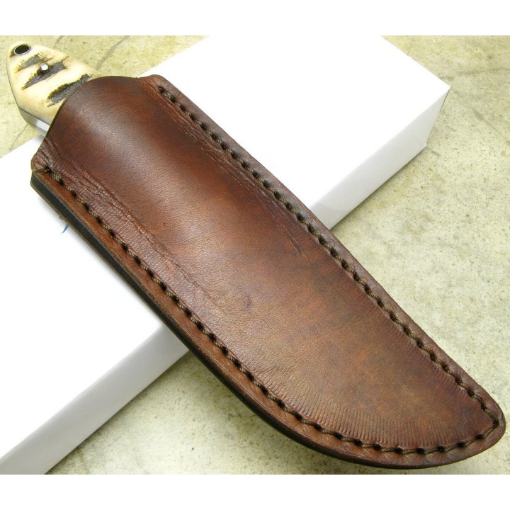 Couteau Lame Damas 176 Couches Manche Corne Etui Cuir DM1050Rm - Livraison Gratuite