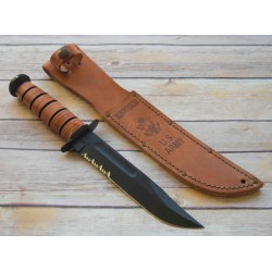 Couteau KA-BAR Army Fighting Knife Lame Carbone 1095 Serr Manche & Etui Cuir Made USA KA1219 - Livraison Gratuite