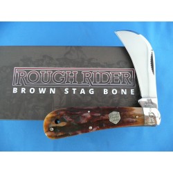 Couteau Serpette Rough Rider Hawkbill Brown Stag Lame Acier 440 Manche Os RR1797 - Livraison Gratuite