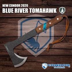 Hache Condor Blue River Tomahawk Acier Carbone 1075 Manche Noyer/Turquoise Etui Cuir El Salvador CTK2826HC - Livraison Gratuite