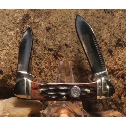 RR058 Couteau Rough Rider Mini Canoe Amber Jigged 2 Lames Acier 440 Manche Os - Livraison Gratuite