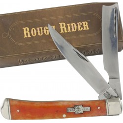 RR073 Couteau Rough Rider Razor Trapper Orange Lame Acier 440 Manche Os - Livraison Gratuite