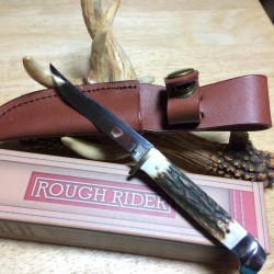 RR090 Couteau Skinner Rough Rider Lame Acier 440 Manche Bois De Chevreuil Etui Cuir - Livraison Gratuite