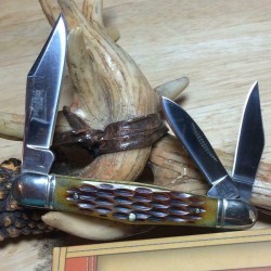 RR106 Couteau Rough Rider Whittler Amber Bone Manche Os 3 Lames Acier 440 - Livraison Gratuite