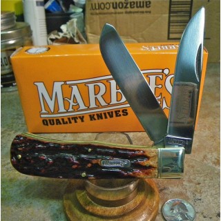 Couteau Marbles Jumbo Trapper Couteau de Trappeur  Manche Os 2 Lames Housse Collector MR117 - Livraison Gratuite