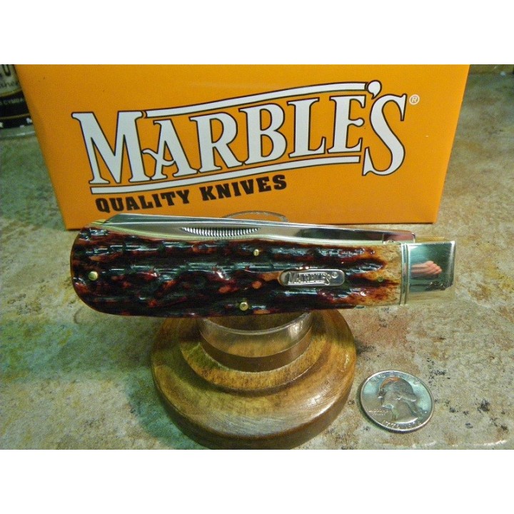 Couteau Marbles Jumbo Trapper Couteau de Trappeur  Manche Os 2 Lames Housse Collector MR117 - Livraison Gratuite