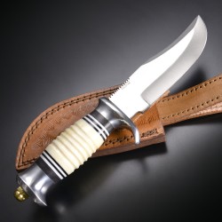 Couteau de Chasse Frost Cutlery Skinner Lame Acier 3Cr13 Manche Os Etui Cuir FBKH220 - Livraison Gratuite