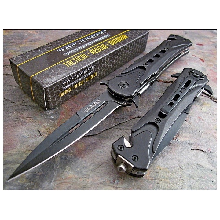 Dague Couteau Tactical Rescue Ouverture Assistée Lame Acier Inox Manche Alu TF719BK - Livraison Gratuite