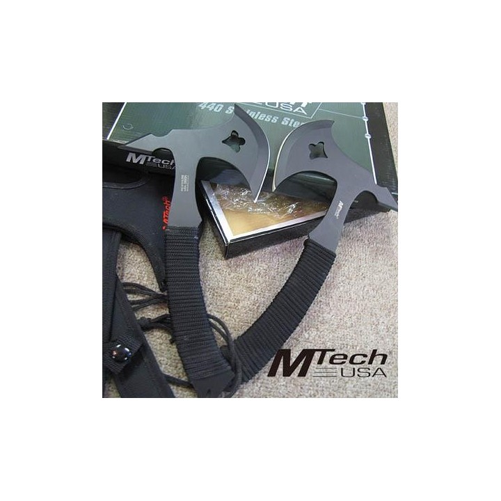 Lot de Couteaux - 2 Haches Tomahawk Throwing Axe Lancer Tactical Rando Acier 440 Manche Corde MT628 - Livraison Gratuite