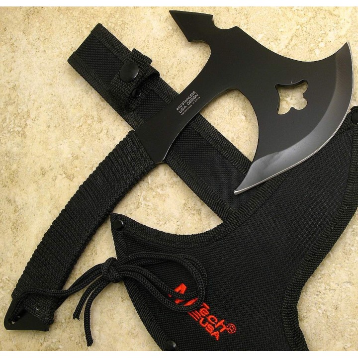 Lot de Couteaux - 2 Haches Tomahawk Throwing Axe Lancer Tactical Rando Acier 440 Manche Corde MT628 - Livraison Gratuite