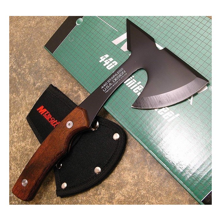 Hache Tactical Axe Tomahawk Lancer Mtech Acier 440 Manche en Bois Idéal pour le Camp & la Rando MT600PK - Livraison Gratuite