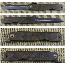 Couteau Higonokami Koriwa Brown Lame Blue Paper Manche Laiton Made Japan HIGO151 - Livraison Gratuite