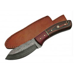 Couteau Damas Skinner Burgundy Micarta Lame Acier 256 Couches Etui Cuir DM1139 - Livraison Gratuite