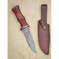 Couteau Damas Bowie Rosewood Lame 256 Couches Manche Bois Etui Cuir DM1170 - Livraison Gratuite