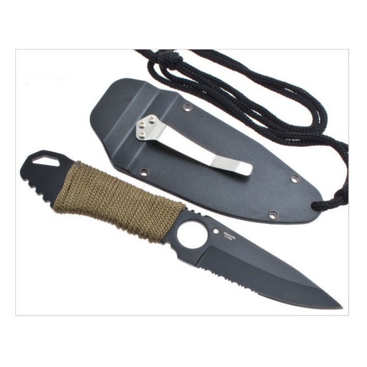 Lot de Couteaux - 3 Couteau de Cou Survie Lancer Tactical Serrated Manche Corde Acier Inox Rando Camp M4240 - Livraison Gratuite