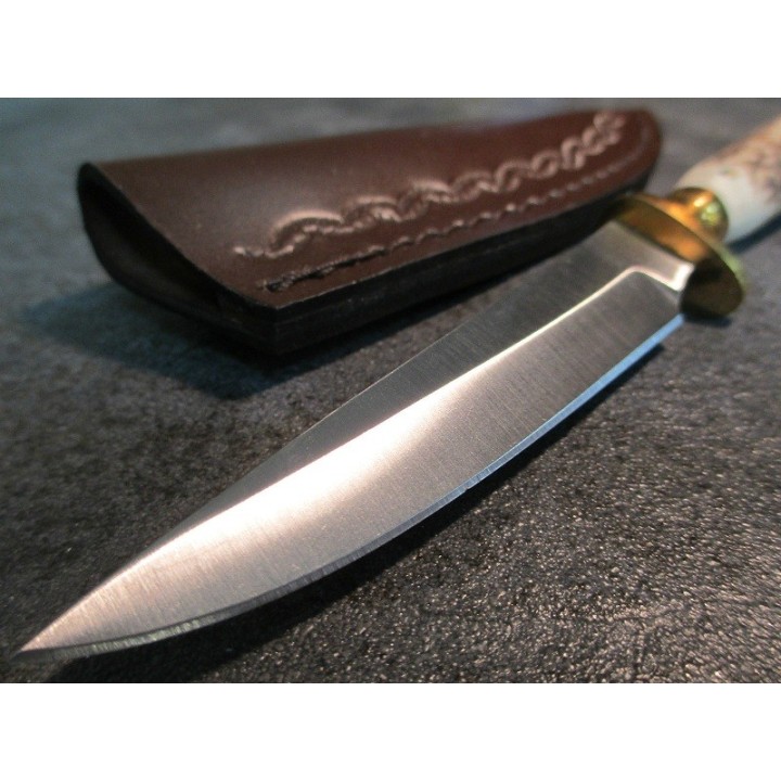 Skinner Couteau de Chasse Hunter Acier Carbone Manche Bois de Cerf Etui Cuir SS7018 - Livraison Gratuite