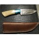 Couteau Damas Lame Acier 256 Couches Manche Os/Turquoise Etui Cuir DM1186 - Livraison Gratuite
