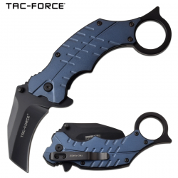 TF1020BL Couteau Tac Force Karambit A/O Blue Lame Acier 3Cr13 Manche Aluminium Linerlock Clip - Livraison Gratuite