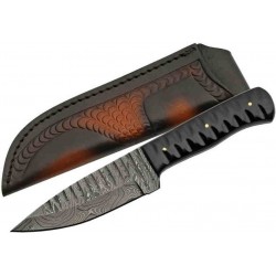 DM1198HN Couteau Skinner Sharktooth Damas 256 Couches Manche Corne Etui Cuir - Livraison Gratuite