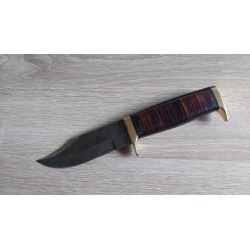 DM1222 Couteau de Chasse Damas 256 Couches Manche Cuir Etui Cuir - Livraison Gratuite