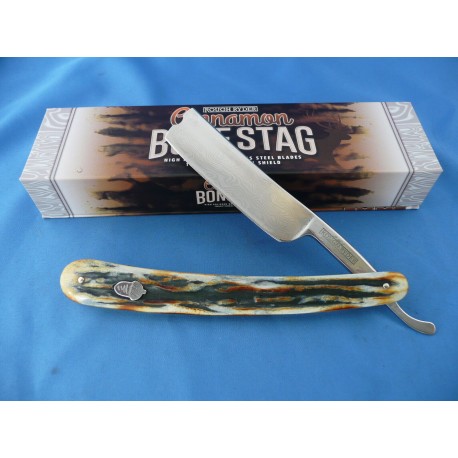 Couteau Rasoir Damas Rough Ryder Copperhead Cinnamon Stag Manche Corne RR2159 - Livraison Gratuite
