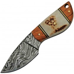 Couteau Wild Stag Skinner Damas Manche Os Cerfé/Bois Lame 256 Couches Etui Cuir DM1249 - Livraison Gratuite