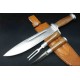 Couteau Bowie Combo : 1 Bowie + 1 Couteau + 1 Fourchette Acier Inox Manche Bois Etui Cuir PA203415 - Livraison Gratuite