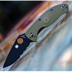 Couteau Spyderco Tenacious Od Green Manche FRN Lame Acier 8Cr13moV Serrated SC122PSODBK - Livraison Gratuite