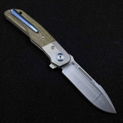 MKML019 MKM-Maniago Knife Makers Clap Green Micarta Handle M390 Blade Linerlock Clip - Livraison Gratuite