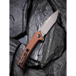 Couteau CIVIVI Nadder Brown Lame Tanto N690 Manche Micarta IKBS Linerlock Clip CIVC2021B - Livraison Gratuite