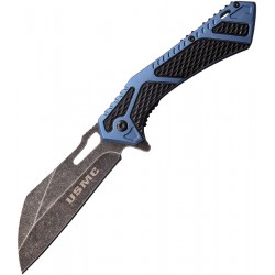 Couteau Tactical USMC A/O Black/Blue Aluminium Handle Lame Acier Inox Linerlock Clip USMA1063BL - Livraison Gratuite