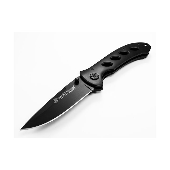 Couteau SMITH&WESSON OASIS Lame & Manche Acier Titane Black Cran d'Arrêt SW423B - Livraison Gratuite