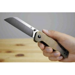 Couteau QSP Knife Penguin Brass Lame Acier D2 Manche Laiton Linerlock Clip QS130F - Livraison Gratuite