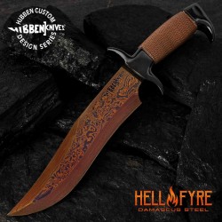 Couteau Hibben Damascus Hellfyre Highlander Bowie Lame Acier Damas Etui Cuir GH5089 - Livraison Gratuite