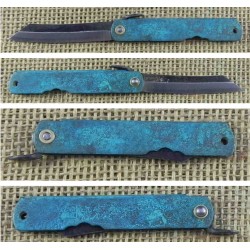 HIGO153 Couteau Higonokami Koriwa Turquoise Blue Paper Manche Laiton Turquoise Made In Japan - Livraison Gratuite