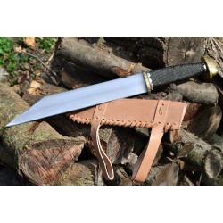 Couteau De Viking Seax Lame Acier Inox Manche Chainette Etui Cuir PA3340 - Livraison Gratuite