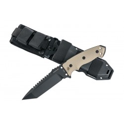 Couteau Tactical Hogue EX-F01 Tactical Tanto Lame Acier A2 Manche Tan G-10 Etui Nylon HO35127 - Livraison Gratuite