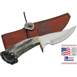 Couteau de Chasse Rite Edge USA Lame Acier Inox Manche Elan Etui Cuir Made USA RUEKB3 - Livraison Gratuite