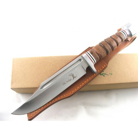 ER047 - COUTEAU BOWIE DE CHASSE MANCHE CUIR ELK RIDGE 