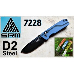 Couteau SRM Knives 7228 Ambi Lock Lame D2 Manche Blue G10 Clip SRM7228L - Livraison Gratuite