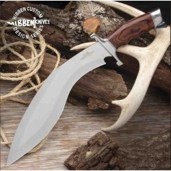 Couteau Hibben Kukri Fighter Knife 5Cr15MoV Manche Bois Lame D2 Etui Cuir GH5095 - Livraison Gratuite