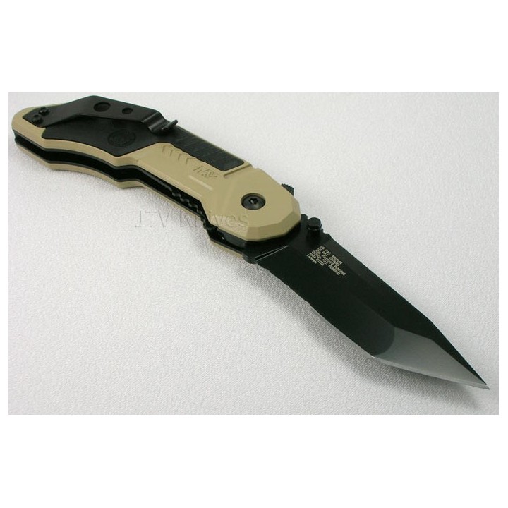 Couteau Automatique Smith&Wesson Military & Police Tanto Serrat Acier 4034 Teflon Manche Alu SWMP3BSD - Livraison Gratuite