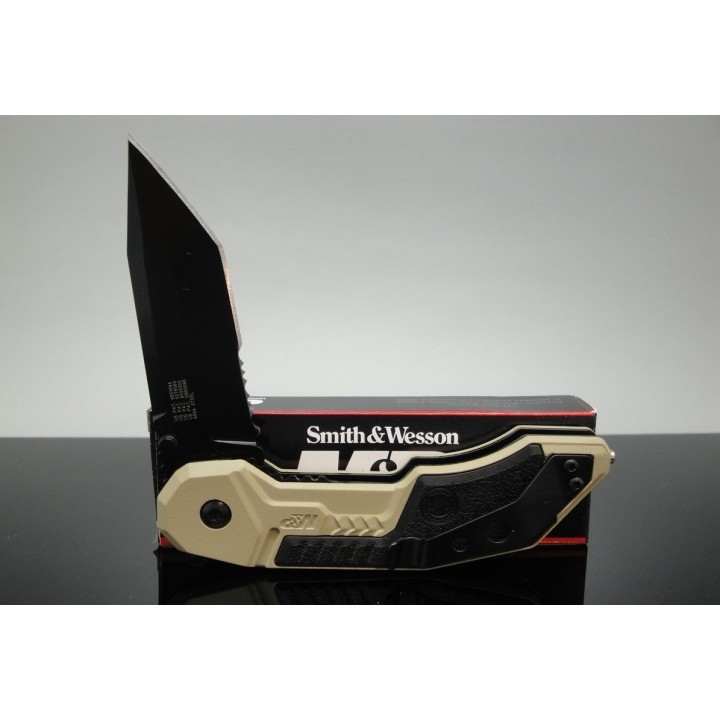 Couteau Automatique Smith&Wesson Military & Police Tanto Serrat Acier 4034 Teflon Manche Alu SWMP3BSD - Livraison Gratuite